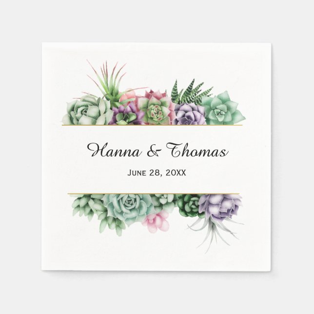 Elegante Wüste Botanische Sukkulente Hochzeit Serviette (Vorderseite)