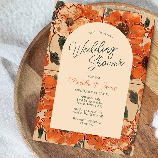 Elegante Wüste Oasis Einladung (A wedding shower invite with orange poppies, honoring Michelle & James, )