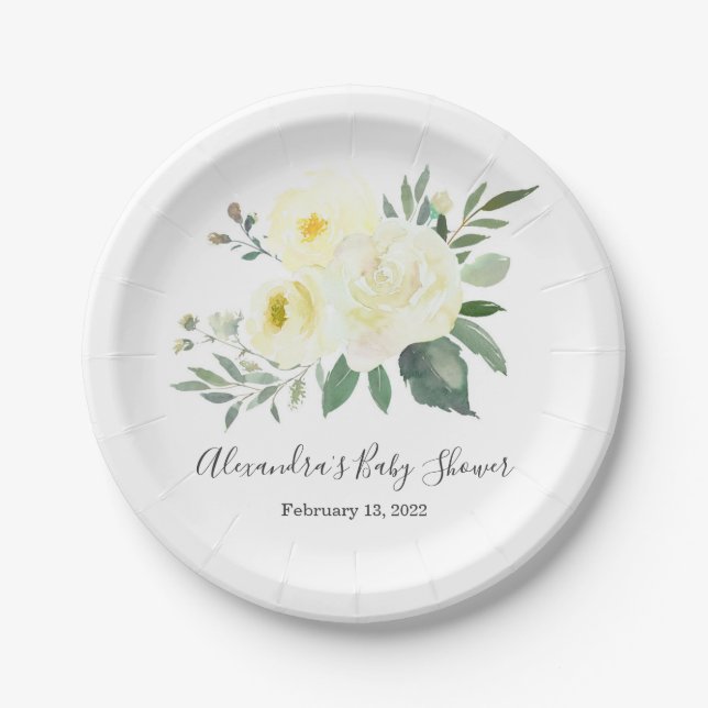 Elegante Yellow Floral Baby Duschplatte Pappteller (Vorderseite)