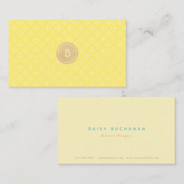 Elegante Yellow Monogram Business Card Visitenkarte (Vorne/Hinten)