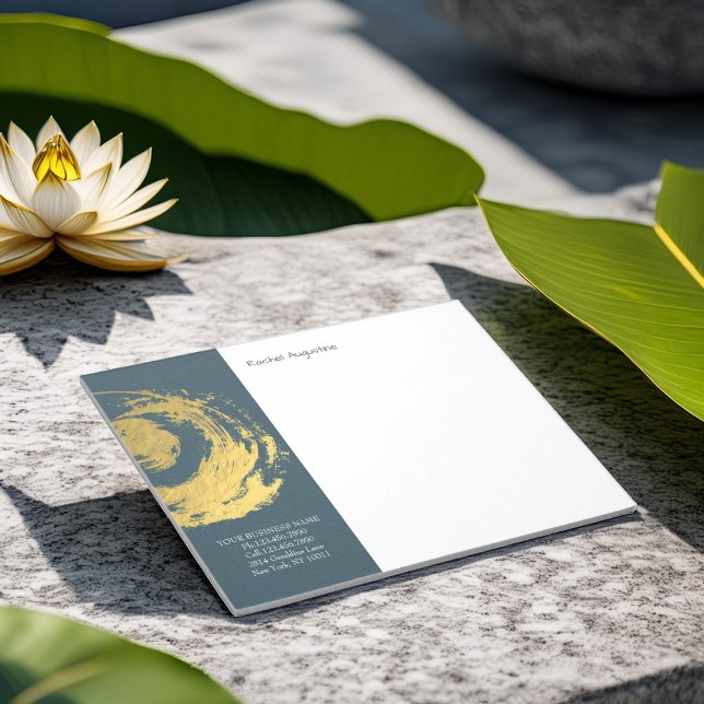 Elegante YOGA Blue & Gold ZEN Symbol Pinselstriche Notizblock (Von Creator hochgeladen)