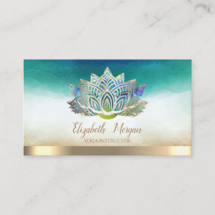 Elegante Yoga-Lehrerin Blau Gold Lotus Visitenkarte