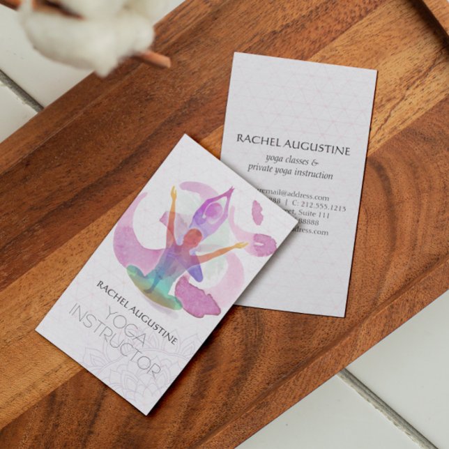 Elegante Yoga Meditation Pose Om Symbol Wasserfarb Visitenkarte (Von Creator hochgeladen)