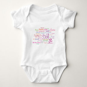Elegante Yoga-Posen rosa und lila Muster Asanas Baby Strampler