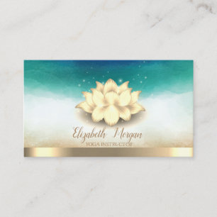 Elegante Yogalehrerin Goldener Lotus Aquarell Visitenkarte