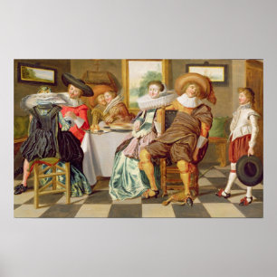 Elegante Zahlen, die an einem Tisch genießen Poster