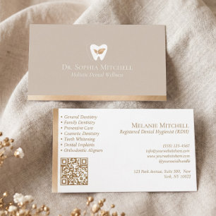 Elegante Zahn- und Blatt-Dentalpraxis Gold-QR-Code Visitenkarte
