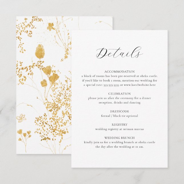 Elegante zarte Bläserkalligraphie - Hochzeitsdetai Begleitkarte (Vorne/Hinten)
