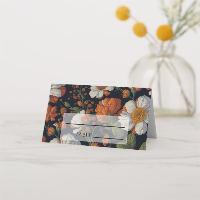 Elegante, zarte, orangefarbene Blume Platzkarte (Vorderseite)