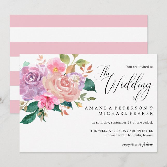 Elegante, zarte rosa Rosenbude Hochzeit Einladung (Vorne/Hinten)