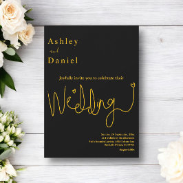 Elegante, zarte Schwarz und Gold Moderne Hochzeit Einladung