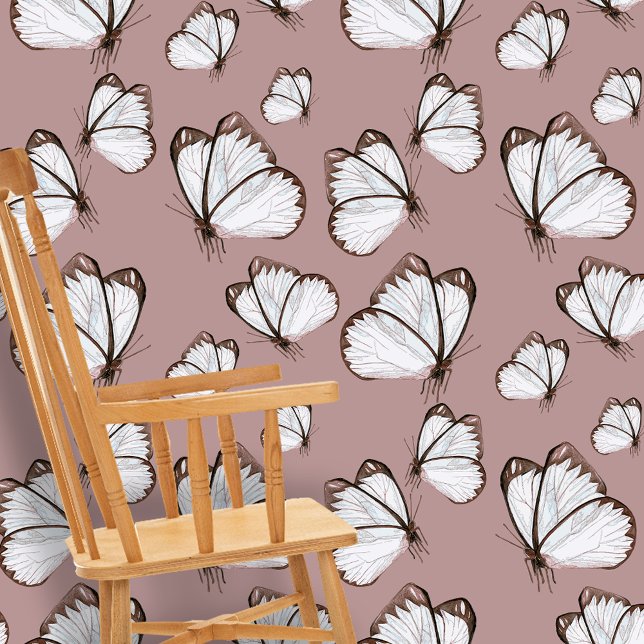 Elegante, zarte weiße Schmetterlinge auf der Rose  Tapete (Von Creator hochgeladen)