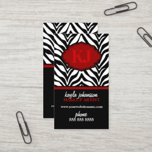 Elegante Zebra-Druck-Monogramm-Visitenkarten Visitenkarte