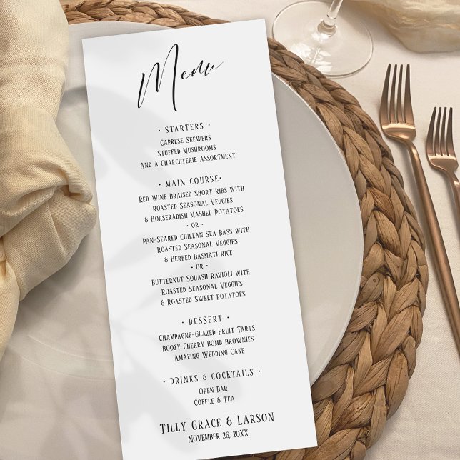Elegante zeitgenössische Typografie schlicht weiß Menükarte (Von Creator hochgeladen)