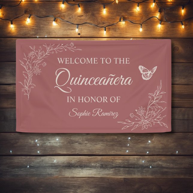Elegante zeitlose Rose Mauve Quinceañera Banner (Von Creator hochgeladen)