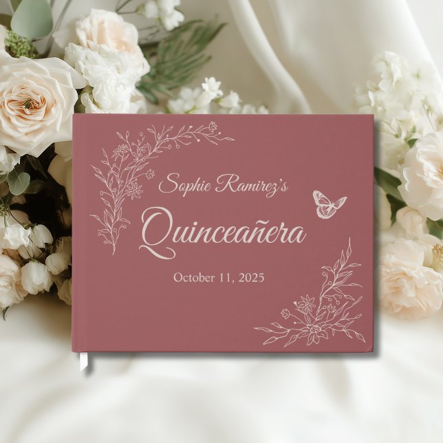 Elegante Zeitlose Rose Mauve Quinceañera Gästebuch (Von Creator hochgeladen)
