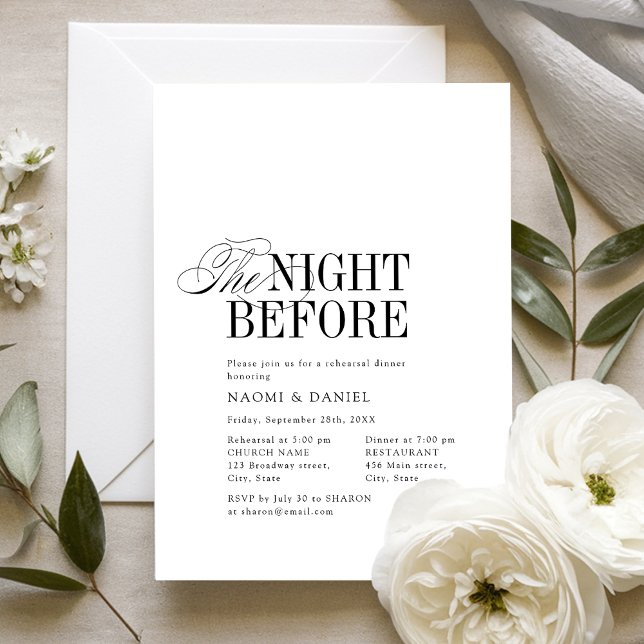 Elegante zeitlose Typografie Die Nacht vor der Hoc Einladung (Elegant Timeless Typography The Night Before Invitation)