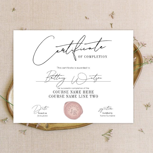Elegante Zertifikat Award Initials Pink Wax Briefm (Von Creator hochgeladen)