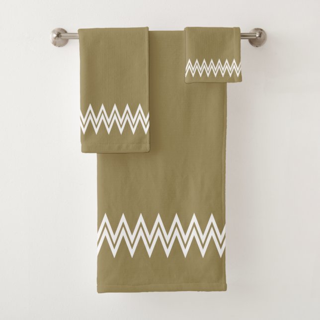 Elegante Zickzack Linien auf Lucky Beige Badhandtuch Set (Insitu)