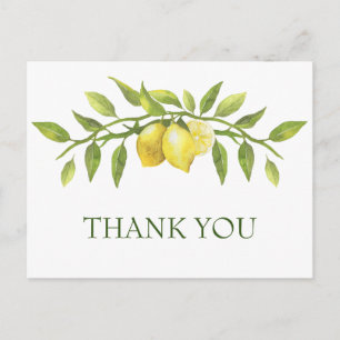 Elegante Zitronen Aquarell Floral Hochzeit Danke Postkarte