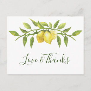 Elegante Zitronen Aquarell Florale Hochzeits Danke Postkarte
