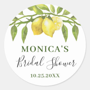 Elegante Zitronen Aquarell Grün BRIDAL SHOWER Runder Aufkleber