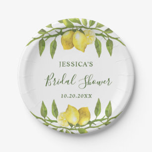 Elegante Zitronen Aquarell Grünzeug BRIDAL SHOWER Pappteller