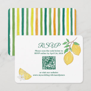 Elegante Zitronen-Zitrus-Runde QR-Code-Hochzeit On RSVP Karte