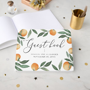 Elegante Zitrus-Hochzeit   Aquarell Sommer Orange Gästebuch