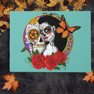 Elegante Zuckerschädel Monarch Rot Rosen Art Nouve Fußmatte