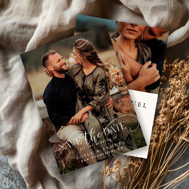 Elegante Zwei-Foto-Handschrift-Skript-Hochzeit Save The Date (Von Creator hochgeladen)