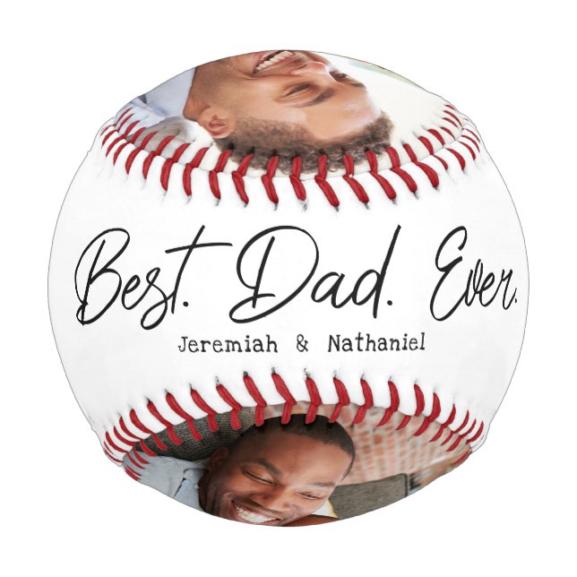 Elegante Zwei Fotos Bester Vater je Baseball (Rückseite)