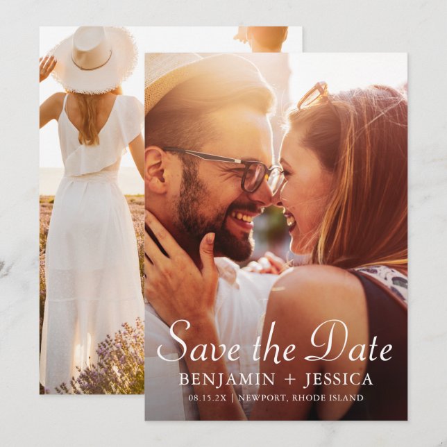 Elegante zwei Fotos Hochzeit speichern das Datum (Vorne/Hinten)