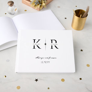 Elegante Zwei-Initialen-Monogramm-Hochzeit mit Fla Gästebuch