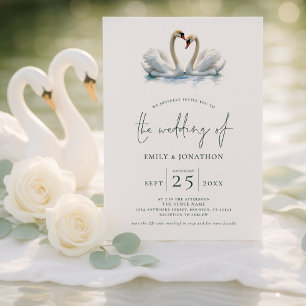 Elegante Zwei-Schwäne-Script-Hochzeit Einladung