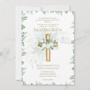 Elegante zweisprachige katholische Hochzeitseinlad Einladung