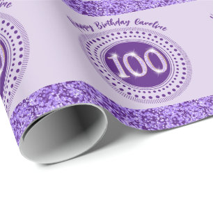 Eleganter 100. Geburtstag Lila Glitter mit Streife Geschenkpapier