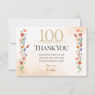 Eleganter 100. Geburtstag – Wildblumen-Design Dankeskarte