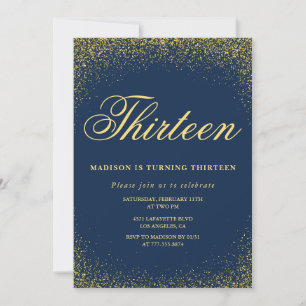 Eleganter 13. Geburtstag Einladung Gold Navy Glam