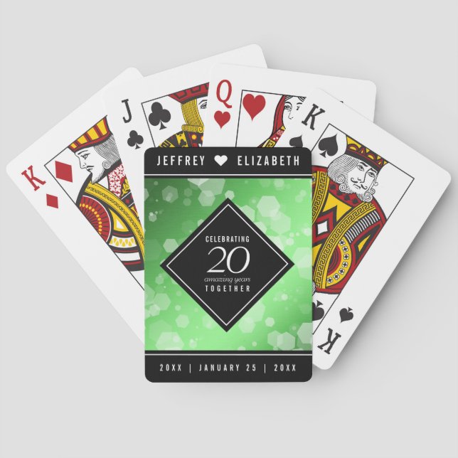 Eleganter 20. Emerald Wedding Jubiläum Spielkarten (Rückseite)