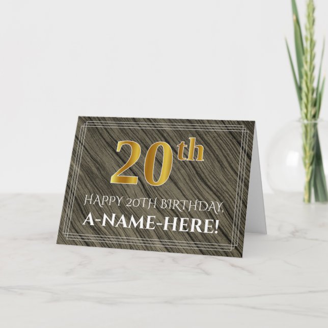 Eleganter 20. Geburtstag: Imitate Holz, Imitate Go Karte (Vorderseite)