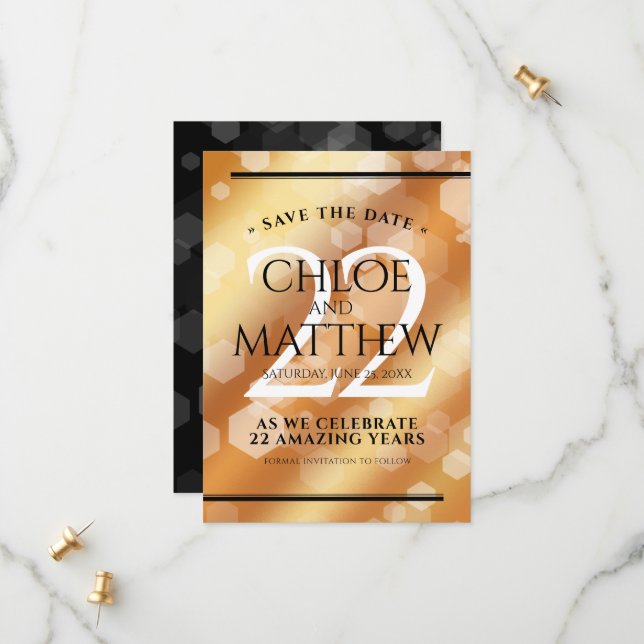 Eleganter 22. Geburtstag der Kupferhochzeit Save The Date (Vorderseite/Rückseite Beispiel)