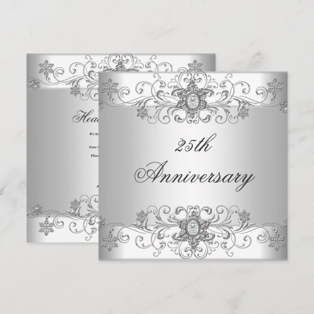 Eleganter 25-jähriger Silver White Diamond Einladung (Vorne/Hinten)