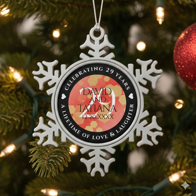 Eleganter 29. Garnet Hochzeitstag Schneeflocken Zinn-Ornament (29th Garnet Wedding Anniversary Snowflake Pewter Ornament Cover Photo)