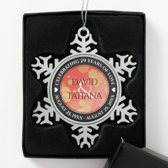 Eleganter 29. Hochzeitsjubiläum von Garnet Schneeflocken Zinn-Ornament (Box)