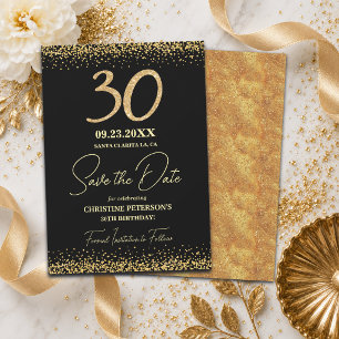 Eleganter 30. Geburtstag mit schwarzem Goldglitter Save The Date