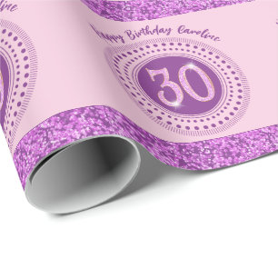 Eleganter 30. Geburtstag Rosa Glitter mit Streifen Geschenkpapier