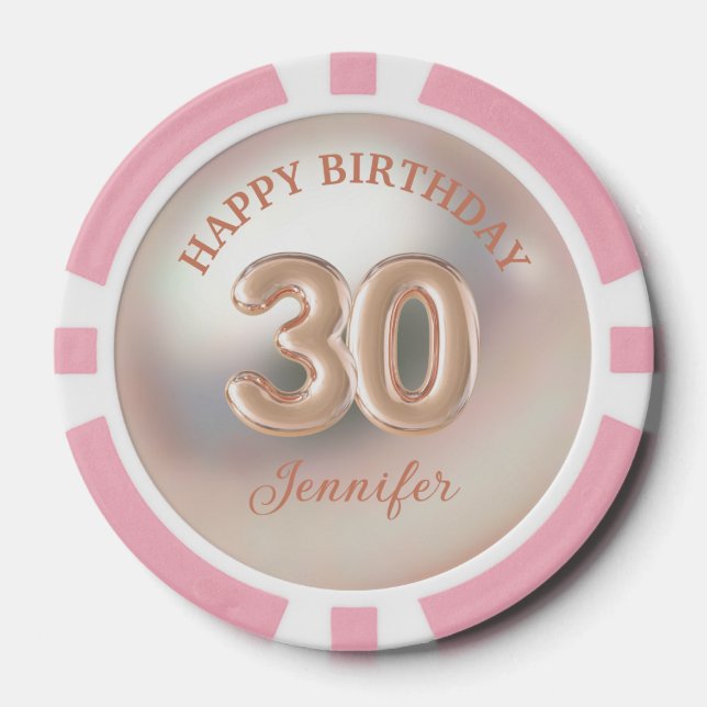 eleganter 30. Geburtstag Rose Gold Luxus Chic Pokerchips (Vorderseite)