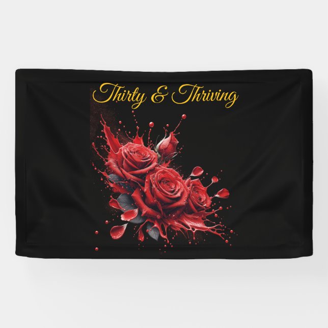 Eleganter 30. Geburtstag - Rose in Bloom Banner (Horizontal)