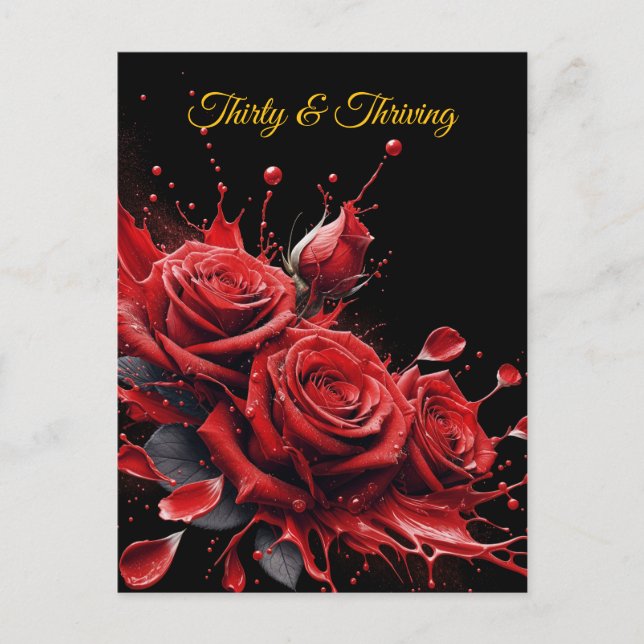 Eleganter 30. Geburtstag - Rose in Bloom Postkarte (Vorderseite)